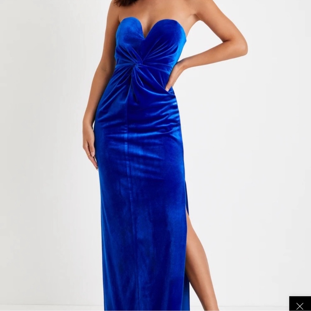 Blue Velvet Twist-Front Maxi Dress